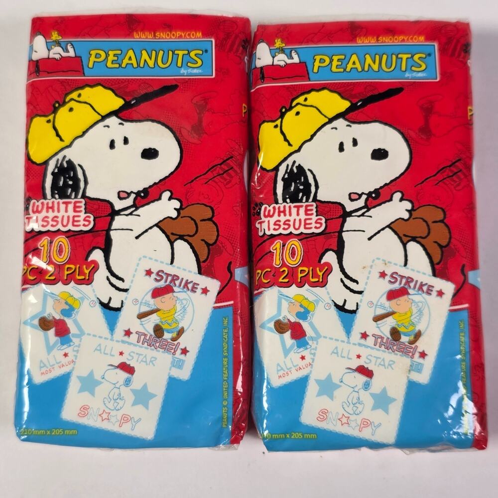 Peanuts Snoopy Baseball White Tissues 10 Pack 2 Ply Lot of 2 New Sealed